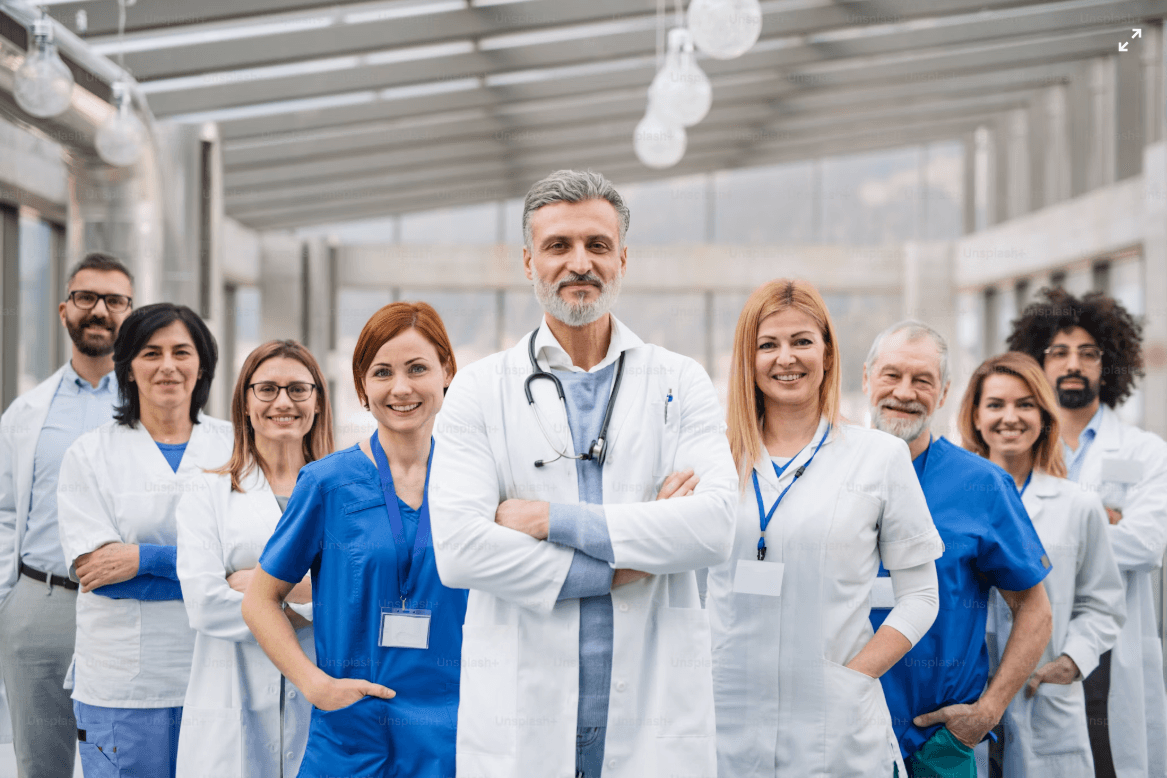 Hospital staff working together